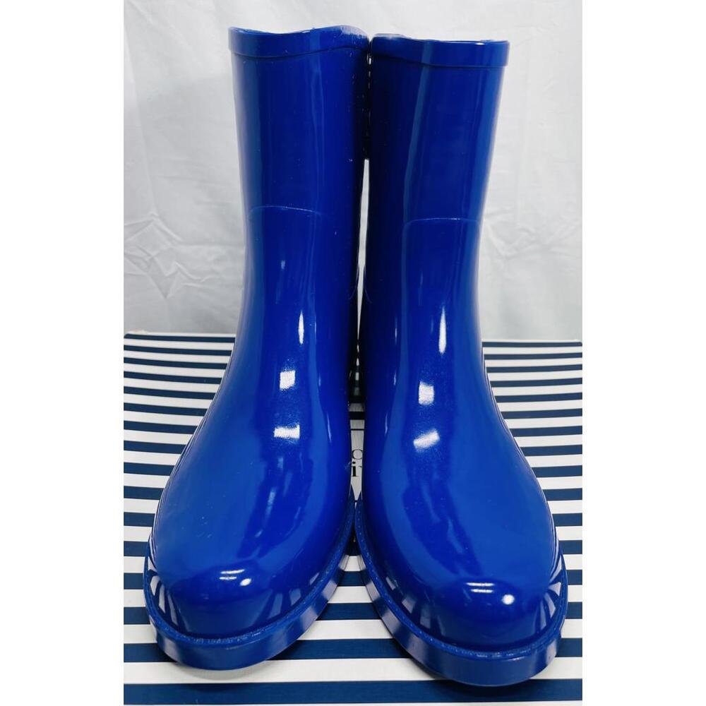 Crown & Ivy Gloss Blue Rubber Rain Boots with Polka Dot Ties LT WEAR Womens 8M - Picture 2 of 5